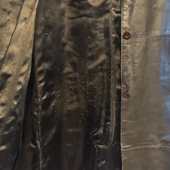 Stefanel 100% Leather Long Coat – Black Minimalist Women’s Jacket, Y2K / 90s - Picture 10 of 10